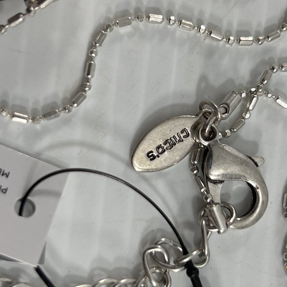 Chicos Necklace Long Strand Faceted Crystal Pendant Silver Tone 20" Adjustable - Picture 5 of 9